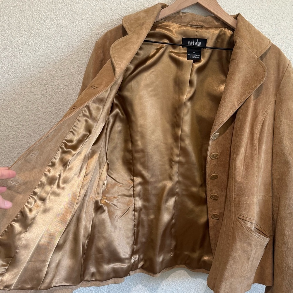 VTG 90s Alan Women's Tan Suede Leather Jacket Blazer Pockets Lined Academia - Picture 3 of 9